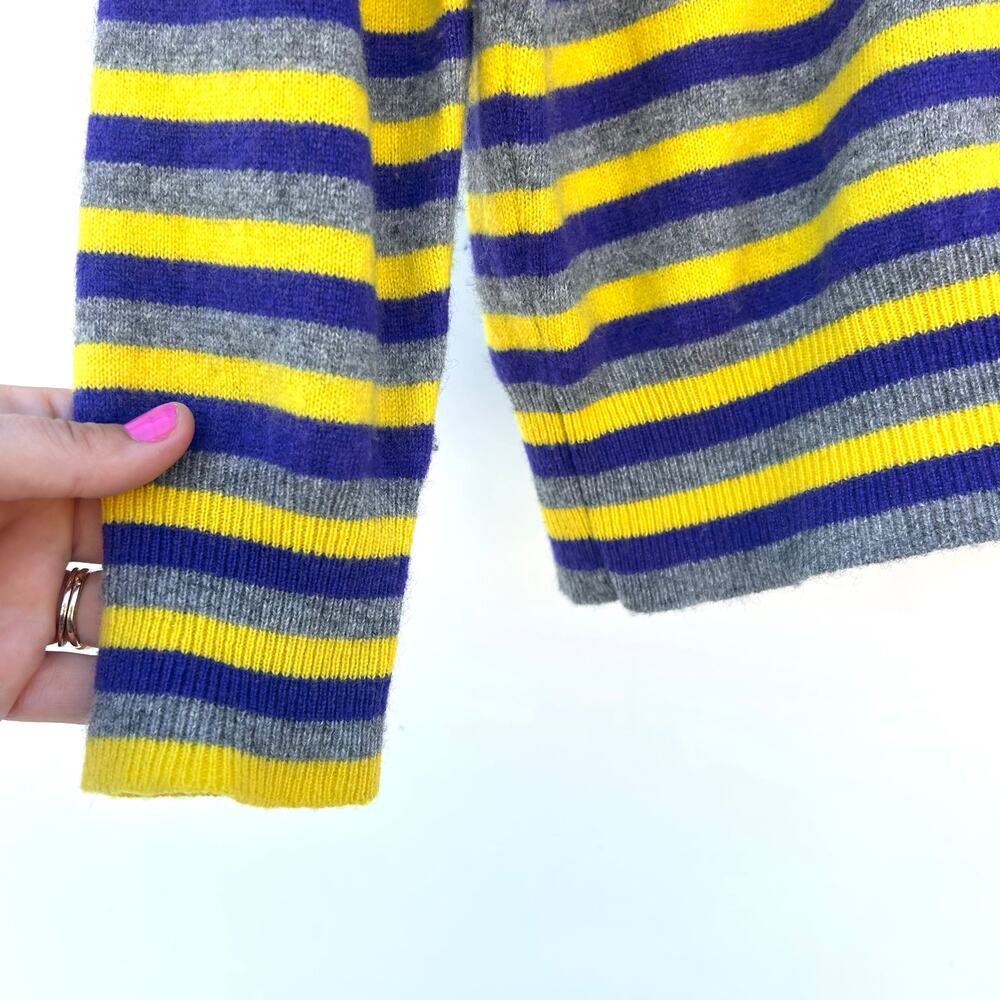 Jumper 1234 Cashmere Crewneck Striped Sweater Jumper Yellow Blue Large XL 4 - Picture 6 of 7